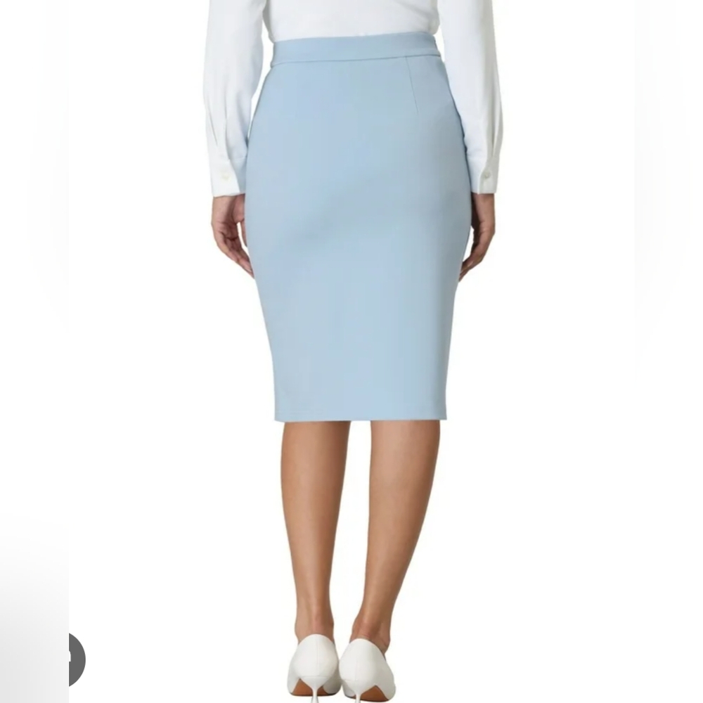 Messini pale blue pencil skirt, faux suede, side slit, size medium NWT